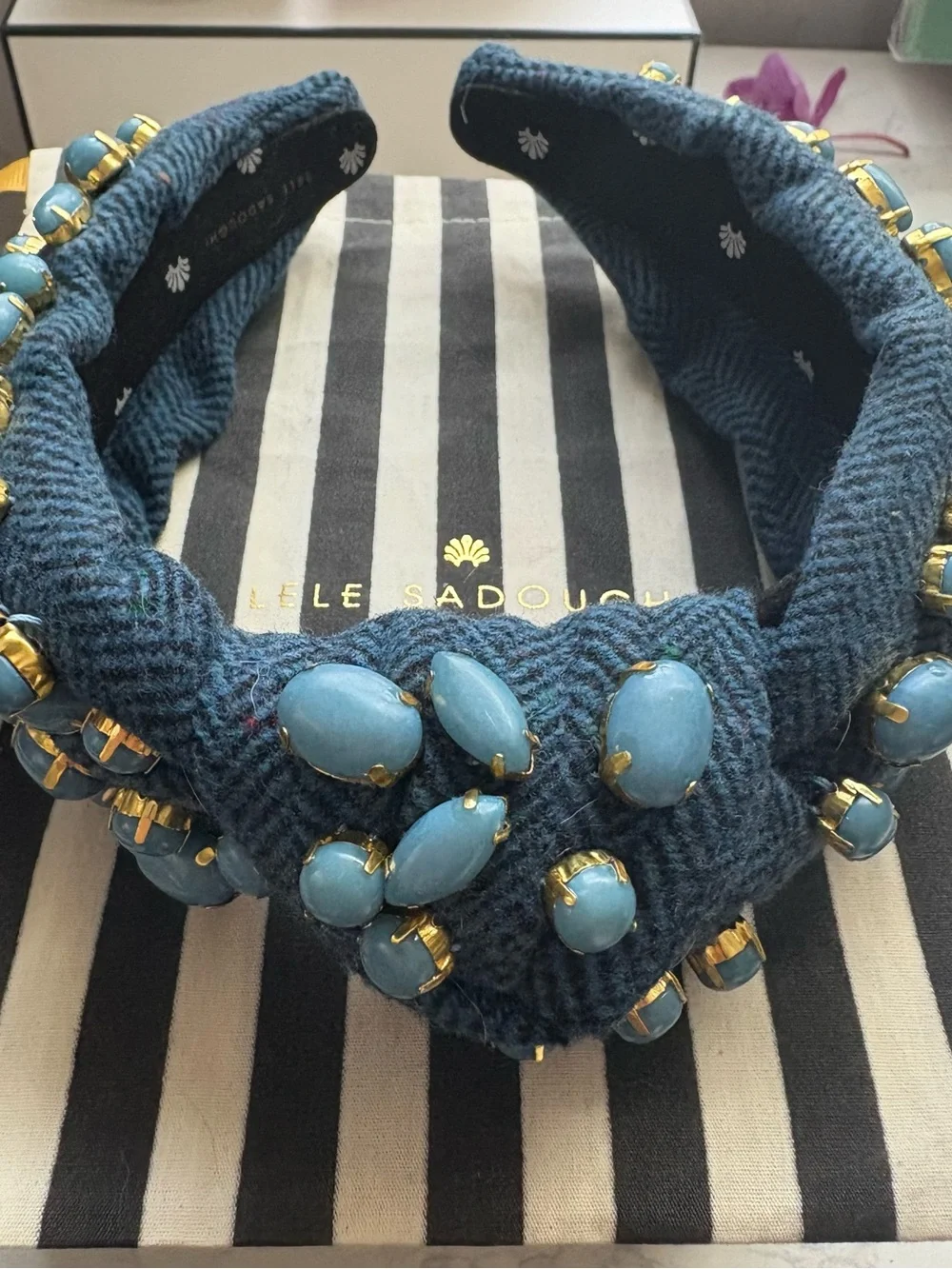 Lele Sadoughi Midnight Tweed Pebble Knotted Headband
